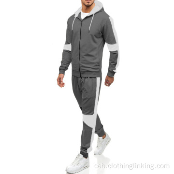 Mga Set sa Men Zipper Patchwork Hoodie Pants